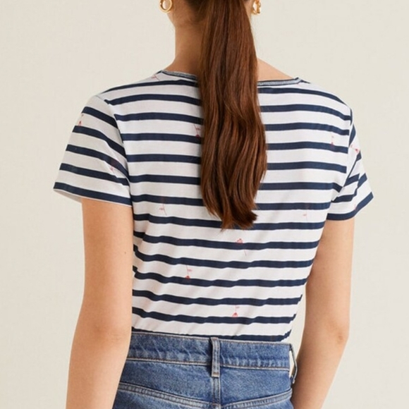 MANGO Women white & navy stripped round neck T-shirt - Picture 2 of 5